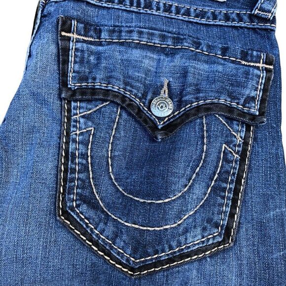 RARE True Religion Jeans Size 32 STRAIGHT Outline Big T Blue - Picture 4 of 8